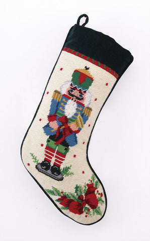 Holiday Nutcracker Melody Horn Needlepoint Stocking - 11" x 18"