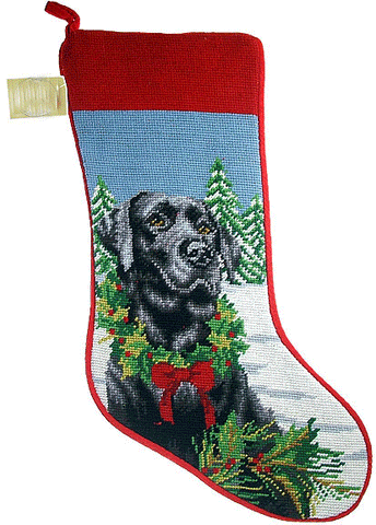 Winter Black Labrador Retriever Lab Dog Christmas Needlepoint Stocking - 11" x 18"