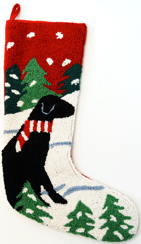 Amélie Home Needlepoint Christmas Stocking 18” Sledding Dog Cat Snowflakes  Christmas Trees Embroidered Xmas Stockings Vintage Handcrafted Holiday Home