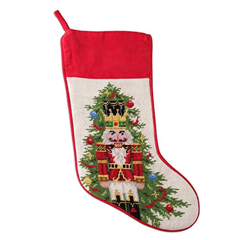 Christmas Tree Nutcracker Needlepoint Christmas Stocking, 18-inch High