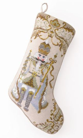 Gold Nutcracker Soldier Christmas Needlepoint Stocking - 11" x 18"